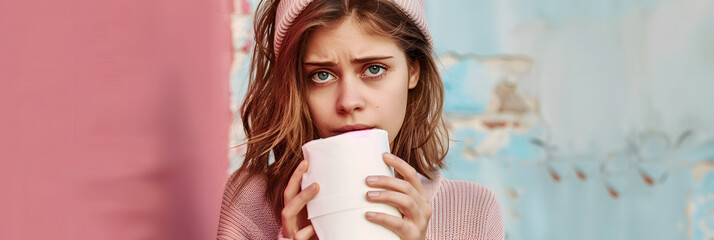 Canvas Print - a girl holding up one toilet roll paper