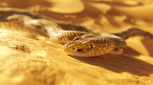 An Agile Sidewinder Snake Slithering Across The Hot Desert Sand In Search Of Prey.