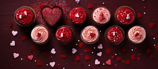 Wall Mural - Irresistible Valentine Cupcakes with Vibrant Red and Pink Frosting for Romantic Occasions