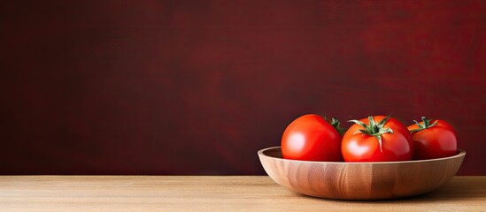 Wall Mural - Fresh Ripe Tomatoes Arranged in a Bowl on Rustic Wooden Table