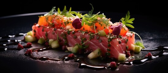 Canvas Print - Savor the Flavors: Plate of Freshly Grilled Salmon and Colorful Roasted Vegetables