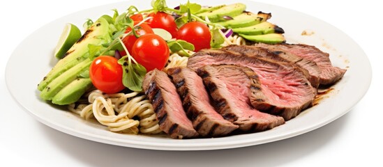 Canvas Print - Delicious Plate of Gourmet Meat, Fresh Vegetables, and Juicy Tomatoes - Healthy Eating Concept