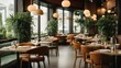 © MayshaAkter - A modern restaurant with unique wood furniture and plant