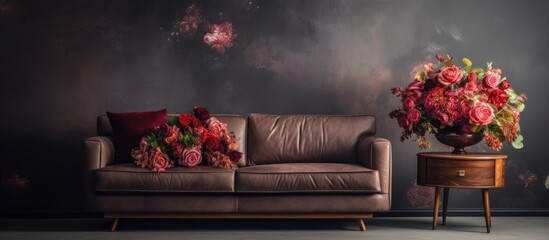 Poster - Cozy Home Vibes: Warm and Inviting Brown Leather Couch as the Centerpiece of Your Living Room