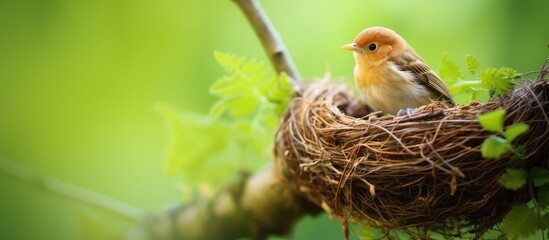 Wall Mural - A Majestic Bird in its Natural Habitat, Perched in a Nest on a Lush Tree Branch