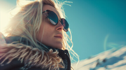 Wall Mural - portrait of a woman in sunglasses in winter