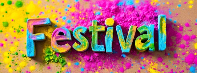 Wall Mural - Vibrant Holi Festival Colors Explosion with Greetings.