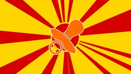 Poster - Nipple symbol on the background of animation from moving rays of the sun. Large orange symbol increases slightly. Seamless looped 4k animation on yellow background