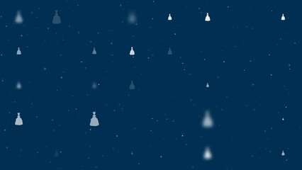 Poster - Template animation of evenly spaced princess symbols of different sizes and opacity. Animation of transparency and size. Seamless looped 4k animation on dark blue background with stars