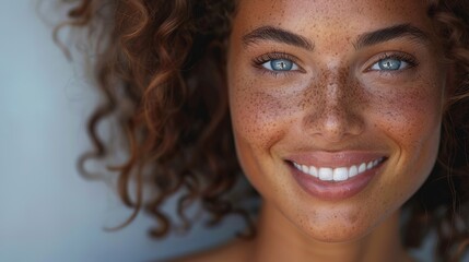 Poster - Beauty, woman and clean skincare portrait with smile for hydration, self care and natural glow of people