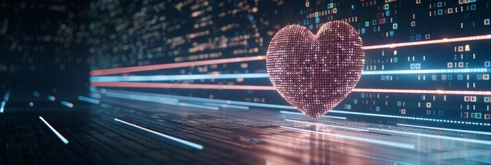 Poster - Vibrant essence  human heart in cybernetic world   digital masterpiece with technology pulse