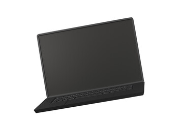 Poster - 3d Realistic laptop computer notebook device with blank white screen display on isolated white background. 3d Black laptop computer notebook. minimal creative design icon. 3d rendering. illustration.