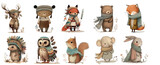 Fototapeta Pokój dzieciecy - Adorable Woodland Creatures in Winter Attire: A Collection of Cute Forest Animals Dressed in Warm Clothing, Perfect for Children’s Illustrations and Storytelling