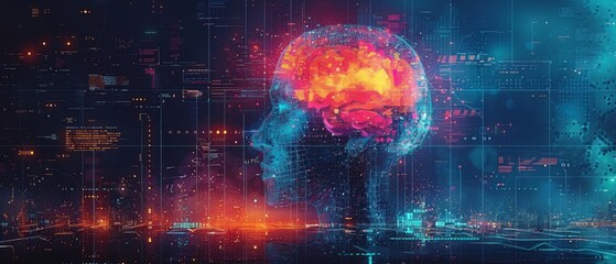 Fototapete - In this concept, humans are working with artificial intelligence, using intelligent AI technology to make decisions, and then using AI technology to help them solve problems.