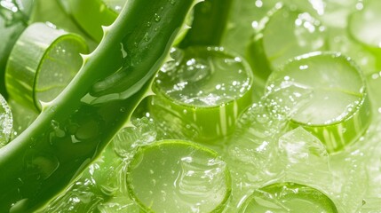 Wall Mural - Close-up view of sliced aloe vera leaf with juice