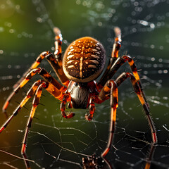 A close-up of a spider weaving a web.