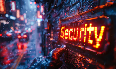 Wall Mural - Close-up of a computer screen displaying a pixelated Security icon and cursor, emphasizing the importance of cybersecurity in the digital age