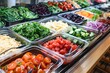 © Pinklife - An array of colorful vegetables presented at a salad bar, promoting healthy food choices