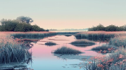 Canvas Print - A community-led initiative uses a digital graphic to restore a local wetland for flood mitigation.