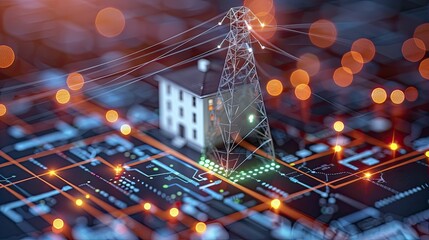 A digital graphic shows an electric utility bill with renewable energy sources and carbon footprint savings displayed prominently.