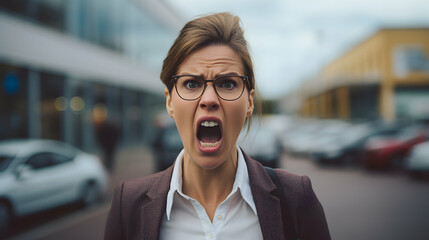 Wall Mural - A Business woman expressing frustration in a challenging situation,
