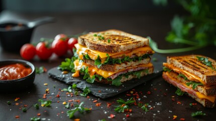 Poster - Grilled cheese sandwich. Isolated on dark slate background.