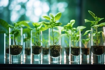 Aufkleber - Green plant in laboratory tubes for research. Ecological breeding and plant development