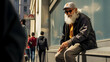 Candid street photography featuring old man in various activities,