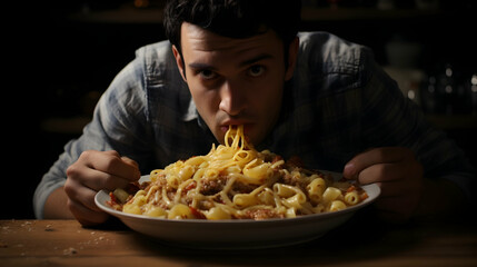 Wall Mural - Person savoring a bowl of creamy pasta