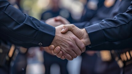 Wall Mural - Police officers shake hands in an event