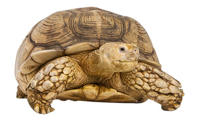 Poster - African Spurred Tortoise, Geochelone sulcata, in front of white