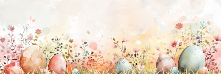 Wall Mural - Elegant Vintage Easter Wallpaper with Pastel Hued Background, watercolor, background with a pace for text