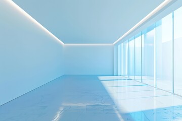 Wall Mural - empty room with white walls and blue light