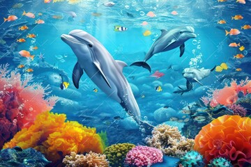 wallpaper tropical sea dolphin underwater