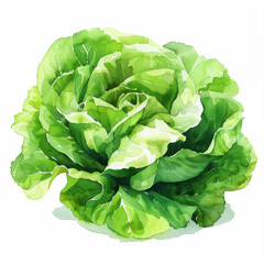 Wall Mural - Watercolor art image of fresh green lettuce salad, watercolor, white background 