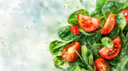 Wall Mural - Watercolor illustration of spinach fruit salad on white background, watercolor, white background 