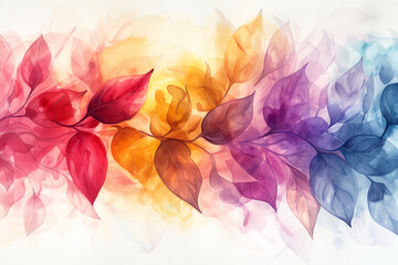 Poster - Watercolor painted background with vibrant, flowing leaf patterns, watercolor, white background 