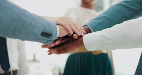 Aufkleber - Teamwork, hands and business people in office closeup with support, motivation and agreement. Solidarity, partnership and finger stack by corporate group together for team building, trust or goals