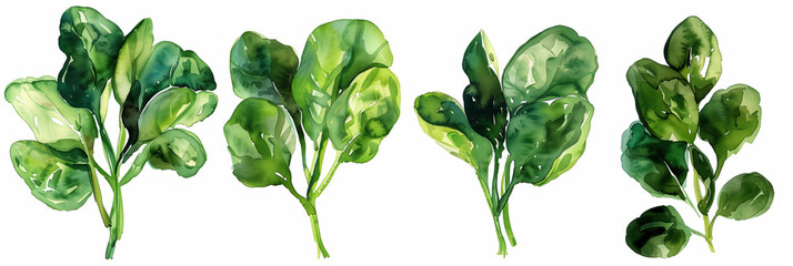 Poster - Watercolor spinach vegetables generatively painted on white background, watercolor, white background 