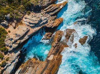 Sticker - Aerial drone shot in rock pools of Injidup Natural Spa in Yallingup Western Australia.