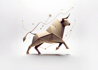 Bitcoin bull run, bull portrait in graphic style with BTC symbol on plain background, financial market concept, digital currency concept, crypto, generative ai