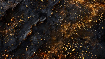 Wall Mural - Abstract gold flecks on black grunge texture