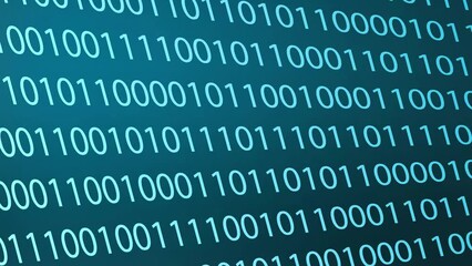 Poster - Binary code in motion as technology and abstract background concept. Close-up video of a computer monitor or display screen with tilted angle.