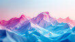  Digital art of low poly mountains in shades of pink and blue during sunrise or sunset