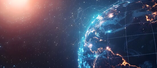 Poster - Communication technology global world network concept. Connection lines Around Earth Globe, Motion of digital data flow. Futuristic Technology Background.