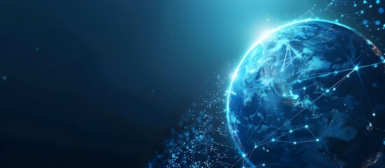 Poster - Global network and data exchanges over the planet Earth Background.
