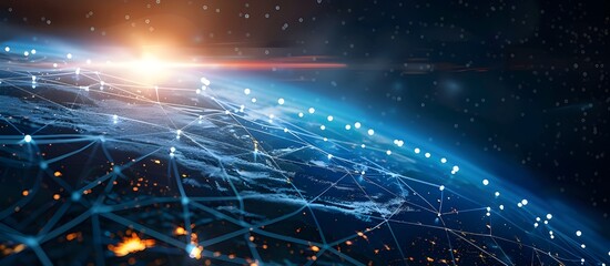 Poster - Digital world globe, concept of global network and connectivity on Earth, high speed data transfer and cyber technology background.