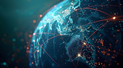 Poster - Global network and connectivity on Earth, high speed data transfer and cyber technology, information exchange and international telecommunication Background.