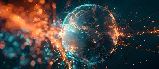 Poster - Global business and transport communications of the Earth. Global network and data exchanges over the planet Earth Background.