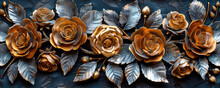 Silver And Gold Roses Background Seamless Pattern. AI Generated